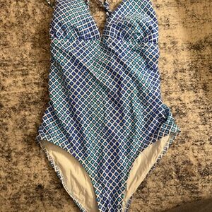 Helen Jon White and Blue Patterned Swimwear